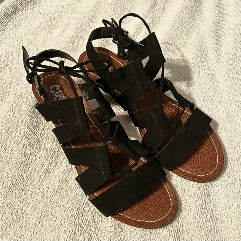 Carlos by Carlos Santana Women’s Strappy Tie Black and Tan Sandals Size 6.5